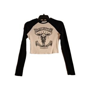 Western Yellowstone Dutton Ranch long sleeve crop top black off-white M